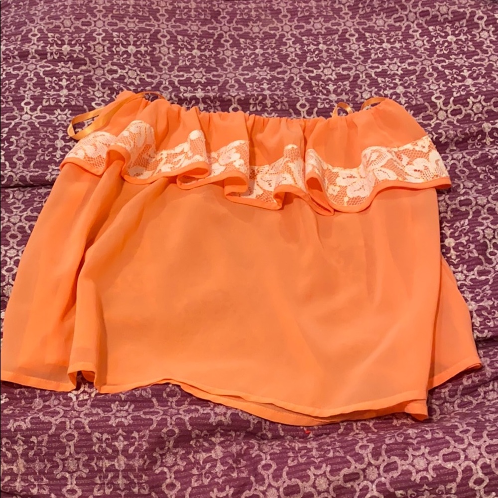 Orange sheer tube top with lace